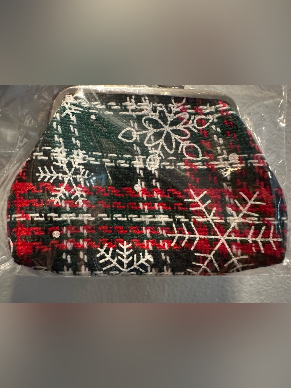 Holiday Plaid Snowflake Kiss Lock Coin Purse